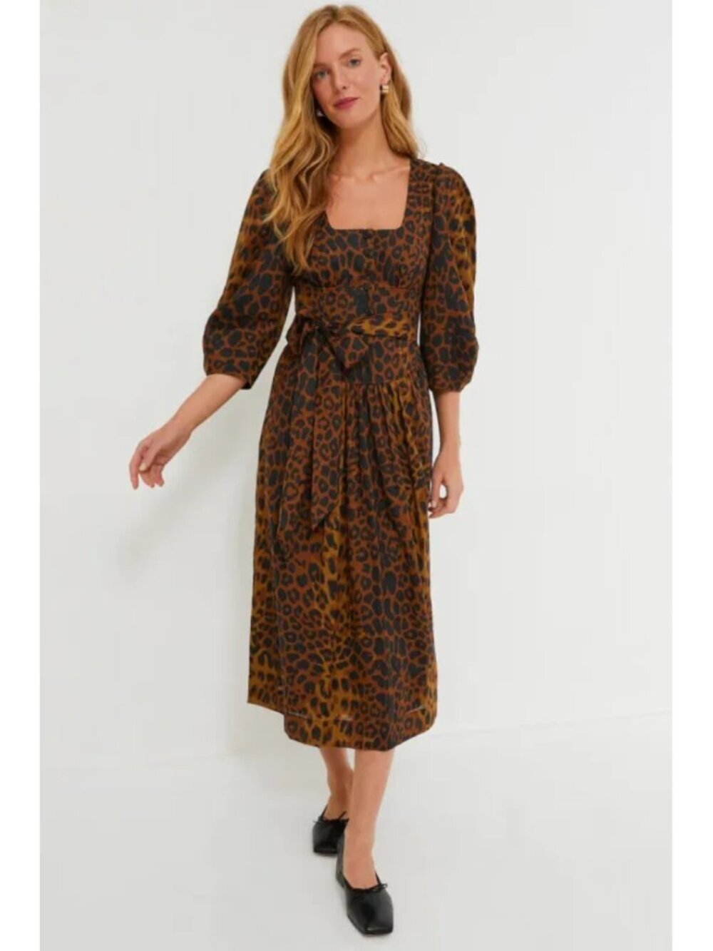 NWT Tuckernuck Leopard Graciela Midi Dress Black & Brown Animal Square Neck Sz 8